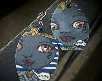 Mummy Queen Doll baby earrings - hand-painted myths and monsters jewelry