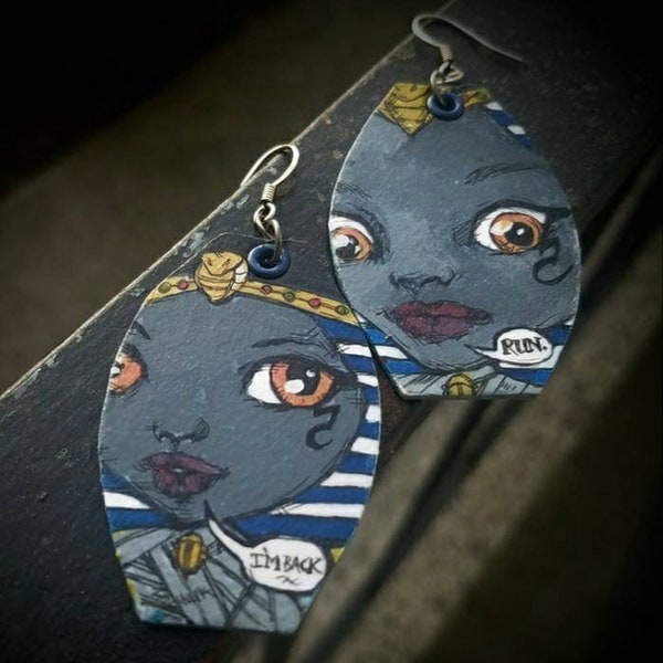 Mummy Queen Doll baby earrings - hand-painted myths and monsters jewelry