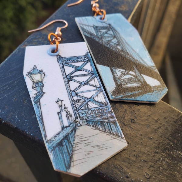 Benjamin Franklin Bridge - hand-painted Philadelphia themed charm earrings