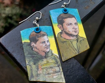 Volodymyr Zelenskyy hand-painted charm earrings - Glory to Ukraine charity art