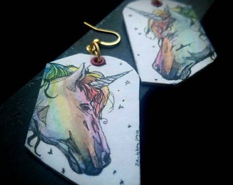 Hand-Painted Rainbow Unicorn earrings - fantasy jewelry