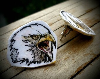 Graphic Bald Eagle Cut Out studs - hand-painted bird of prey post earrings - wildlife jewelry