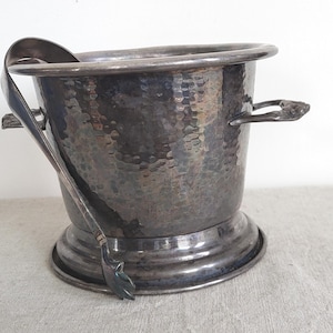 Vintage silverpläterad ishink med tång