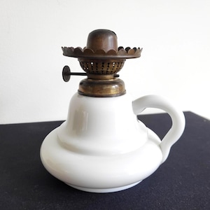 Antique milk glass oil lamp, late 19th century to early 20th century