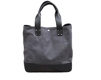 Charcoal tote bag with black leather