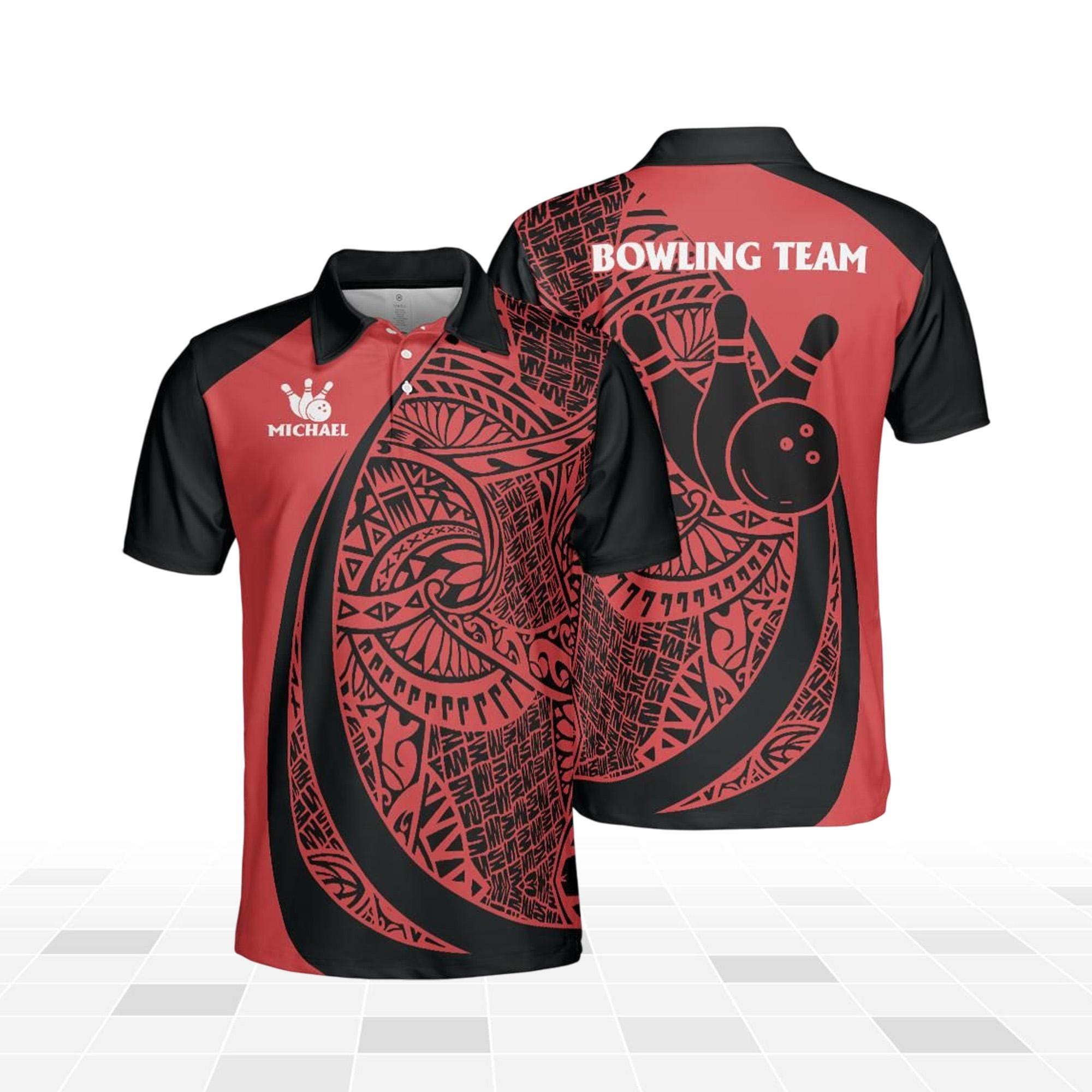 Discover Custom Name, Team Red T Tattoo Bowling Polo Shirt For Men And Women