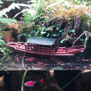 Aquarium Wooden Boat Handmade Decoration