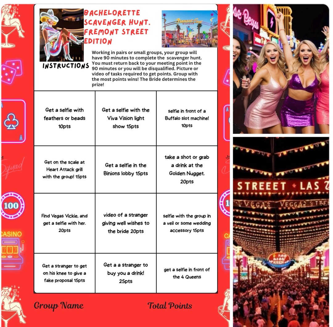 Las Vegas Bachelorette Scavenger Hunt Fremont Street Edition - Etsy