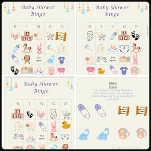 Babyparty-Bingo! 20 Karten und 3 Seiten Spielfiguren