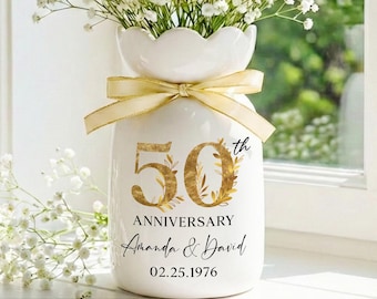 50th Anniversary Flower Vase,50th Wedding Anniversary Gift,50 Year Wedding Gift,50th Married Gift for Parents,Golden Wedding Gift For Couple