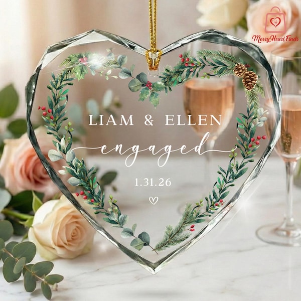 Engagement Ornament, Personalized Engaged Ornament With Names & Date, Engagement Gifts, Wedding Ornament, Newlywed Gifts,Couple Engaged Gift