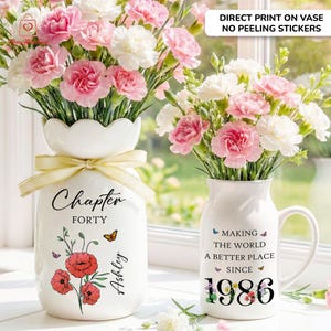 40th Birthday Gift for Her, Chapter Forty Flower Vase, Birth Month Flower Gift, 40th Present Birthday, Floral 40th Gift, Friend Birthday Gift