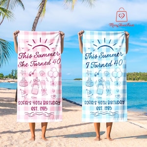 The Summer I Turned Birthday Beach Towel, Custom 30th Birthday Gift For Her, Summer Birthday Keepsake Gifts, Coastal Beach Birthday Party