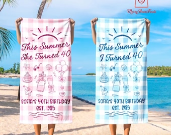 The Summer I Turned Birthday Beach Towel, Custom 30th Birthday Gift For Her, Summer Birthday Keepsake Gifts, Coastal Beach Birthday Party