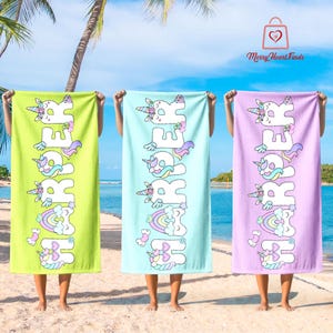 Custom Unicorn Beach Towel, Personalized Unicorn Pool Towel for Girls, Girl Beach Towel Girl Summer Camp Towel, Kids Beach Towel, Unicorn