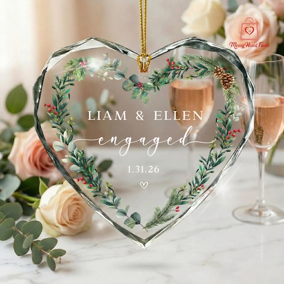 Engagement Ornament, Personalized Engaged Ornament With Names & Date, Engagement Gifts, Wedding Ornament, Newlywed Gifts,Couple Engaged Gift