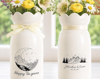 Jarrón de flores de estaño personalizado para aniversario de años, regalo de décimo aniversario, regalo de décimo aniversario para esposa, décimo aniversario de bodas, regalo de décimo aniversario de casados