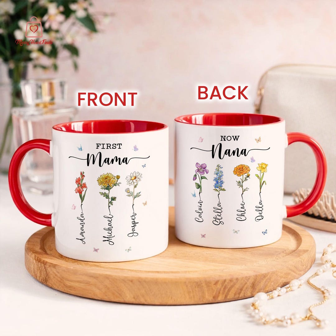 Personalized First Mom Now Grandma Gift, Birth Month Flower Mug ...