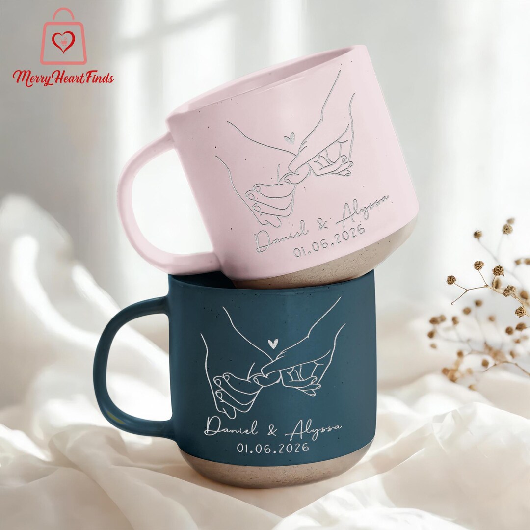 Partner Gift Holding Hands Couple Mug,engraved Couple Pottery Mug,anniversary Gift ...