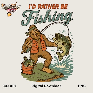 Bigfoot Fishing PNG: Sasquatch Largemouth Bass Graphic (Digital Download
