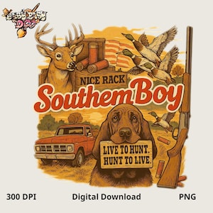 Retro Hunting PNG: Deer, Duck, Dog Graphic (Digital Download 4500x5400px 300 DPI)
