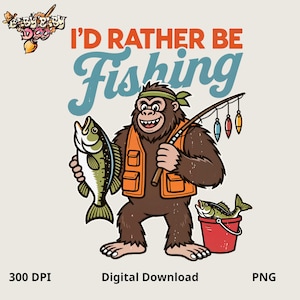 Funny Bigfoot Fishing PNG: Sasquatch Bass Graphic (Digital Download