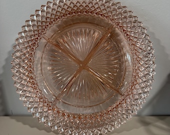 vintage Anchor Hocking pink depression glass divided relish dish