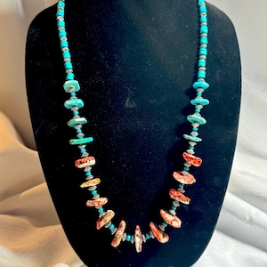 Navajo turquoise and spiny oyster necklace
