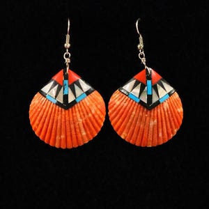 Spiny Oyster Inlay Earrings – Red & Turquoise