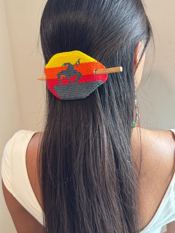 Native American Hand Beaded Hair Clasp Amazon.com : Handmade Beaded Indian Hair Barrette,Seed Beads  main image 4