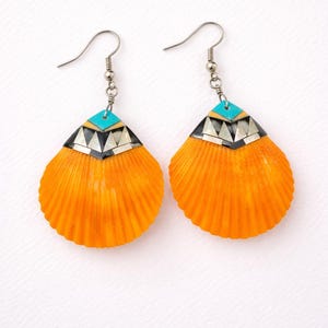 Spiny Oyster Inlay Earrings – Orange & Turquoise