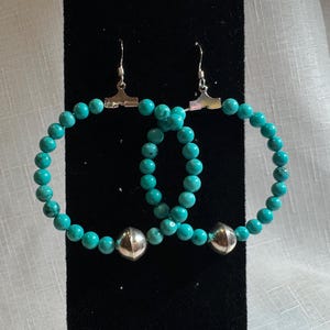 Navajo Pearl Hoop Earrings Sterling Silver – Turquoise Beads