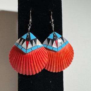 Spiny Oyster Inlay Earrings – Red & Turquoise