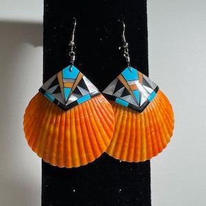 Spiny Oyster Inlay Earrings – Orange & Turquoise
