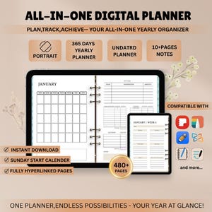 Digital Planner for iPad with Goodnotes All in One Daily and Weekly Planner Undated Organizer for Productivity Goal and Life Management 2025