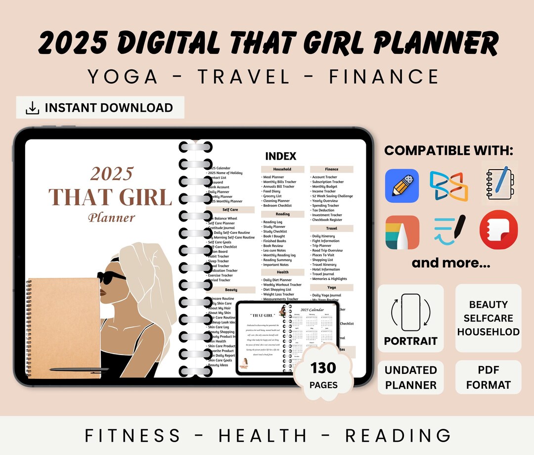 2025 That Girl Digital Planner for iPad Undated Aesthetic Journal for ...