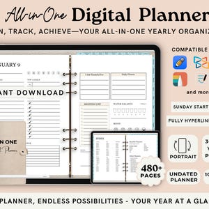 2025 Digital Life Planner for iPad with Goodnotes Hyperlinked All in One Daily Weekly Monthly Organizer for Goals Wellness and Productivity