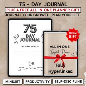 75 Day Challenge Digital Planner for iPad with Goodnotes Plus Free Hyperlinked All in One Life Organizer for Wellness Goals and Productivity