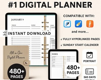 2025 2026 Undated Digital Planner for iPad with Goodnotes and Notability Hyperlinked All in One Organizer for Scheduling and Productivity