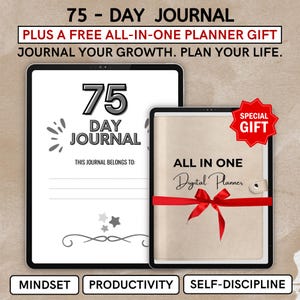 Challenge 75 Day Digital Planner for iPad with Goodnotes Undated Fitness Journal Mental Toughness Tracker Daily Goals and Habit Organizer