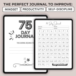 Challenge 75 Day Digital Planner for iPad with Goodnotes Undated Fitness Journal Mental Toughness Tracker Daily Goals and Habit Organizer