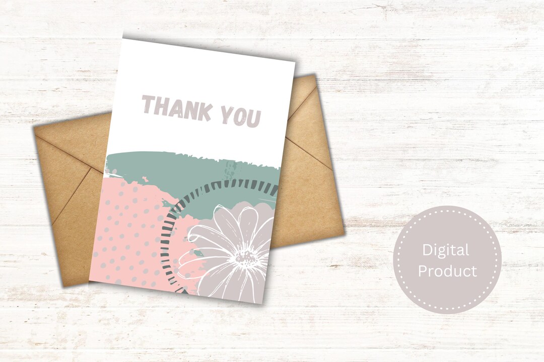 Printable Thank You Card, Instant Download, Folded Greeting Card, Size ...