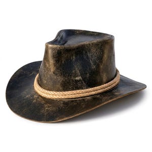 Szary, postarzany skórzany cylinder inspirowany Arthurem Morganem, replika kapelusza kowbojskiego w stylu western, kapelusz Outback Ranch, kapelusz Frontiersman Cosplay