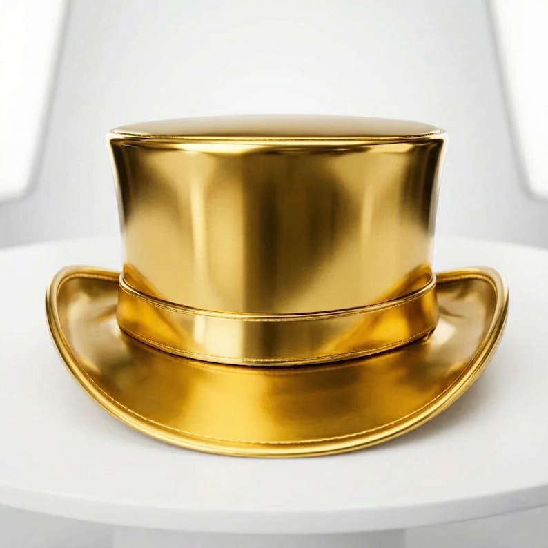 Handmade Golden Shiney Leather Top Hat Plain Band Handcrafted Top Hat Gothic Top Hat Steampunk Top Hat Victorian top hat Gift For Her image 1
