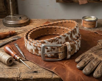 Unique Woven Cowhide Belt with Tricolor Braided Leather Trim real hair on leather belt cow leather belt genuine leather western belt