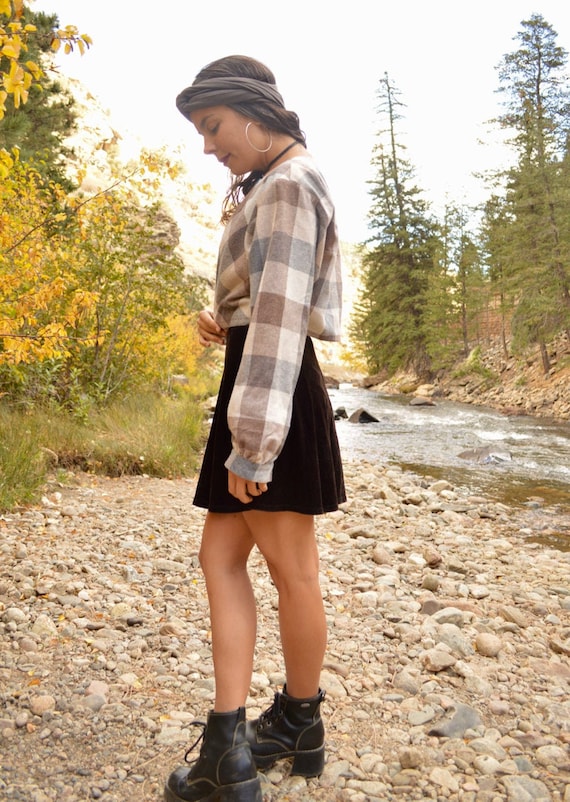 Vintage Lanz Original CROPPED Cream Plaid Wool Bol