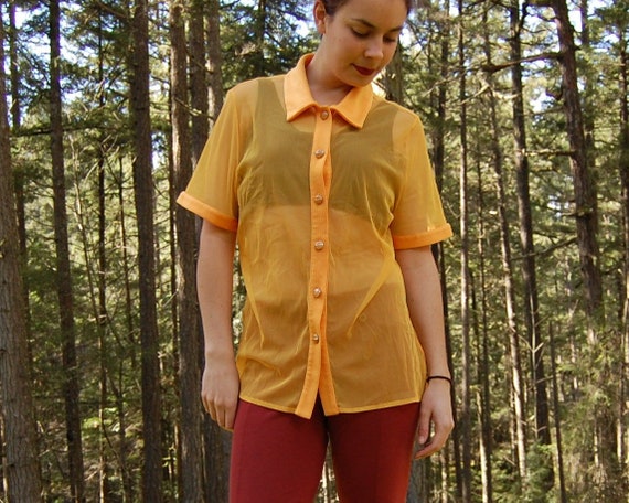 Vintage SHEER BLOUSE 90s SHEER Bright Yellow Musta