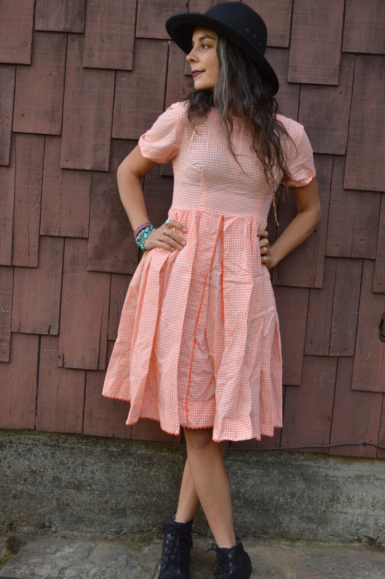 Vintage GINGHAM BABYDOLL DRESS Orange and White With Full Etsy