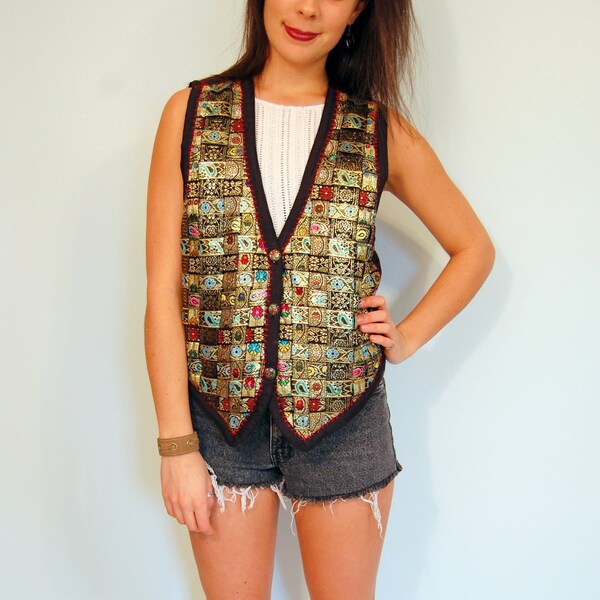 Oro hermoso y eléctricos metálicos Vintage trenzado chaleco étnico Tribal