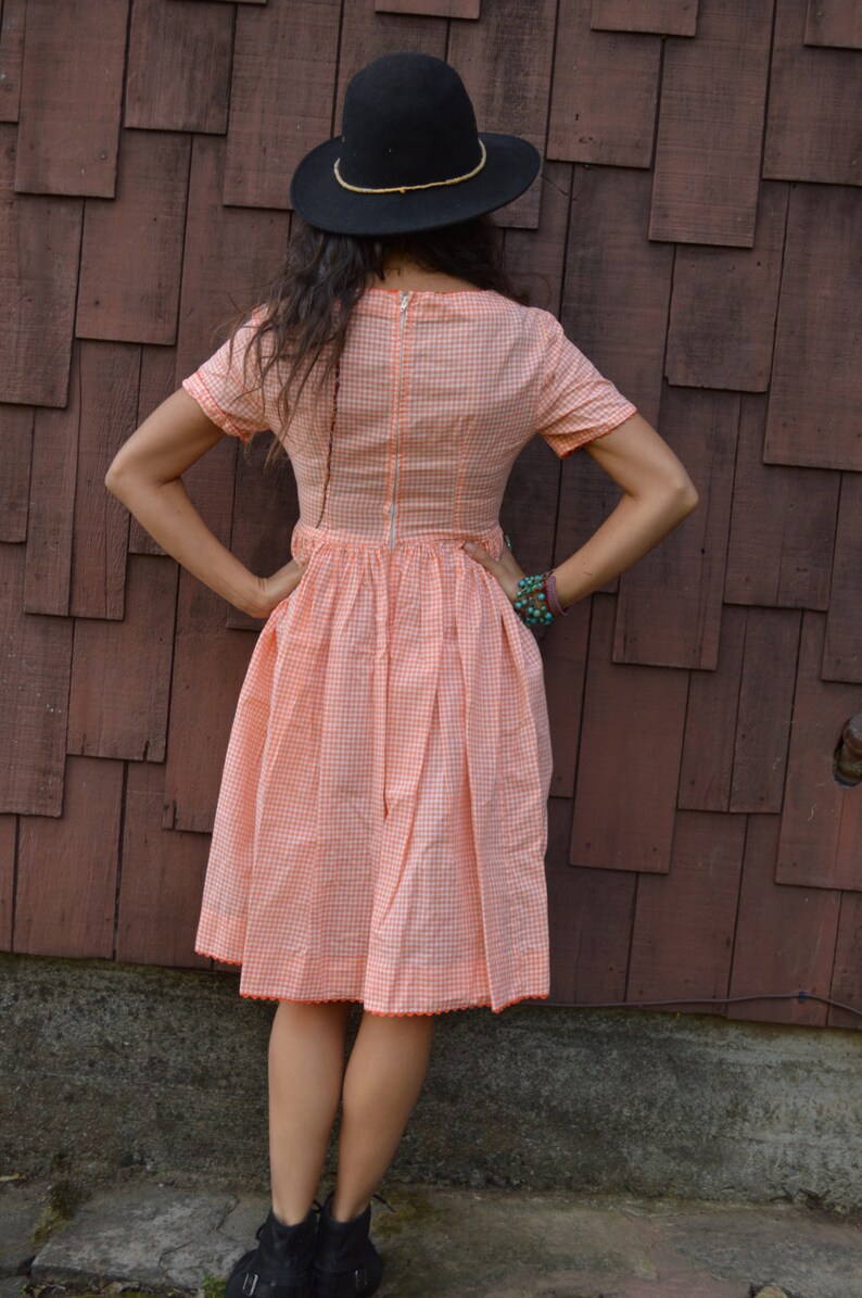Vintage GINGHAM BABYDOLL DRESS Orange and White With Full Etsy